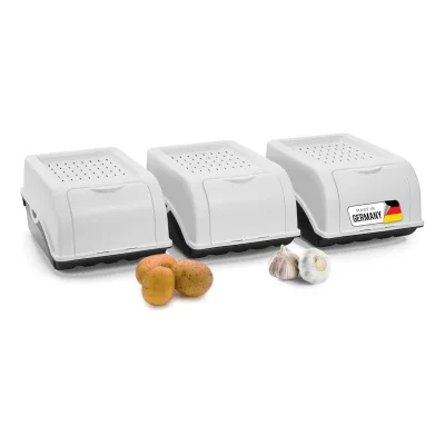 Kartoffel Aufbewahrungsbox   3x klein 3,5L   Weiss   Zwiebelbox   Gemüsebox stapelbar Kartoffelbox Zwiebel Aufbewahrung Kartoffelkorb Obstbehälter Kartoffelkiste Frischhaltedose Möhren