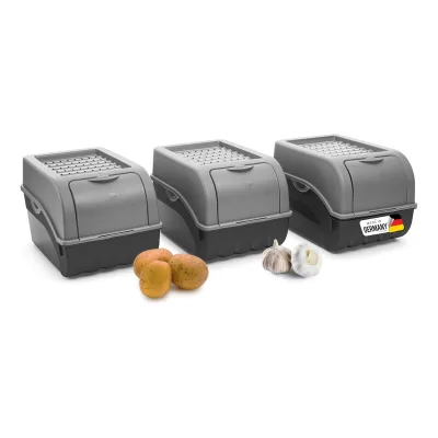 Kartoffel Aufbewahrungsbox   3X mittel 5L   GRAU   Zwiebelbox   Gemüsebox stapelbar Kartoffelbox Zwiebel Aufbewahrung Kartoffelkorb Obstbehälter Kartoffelkiste Frischhaltedose…
