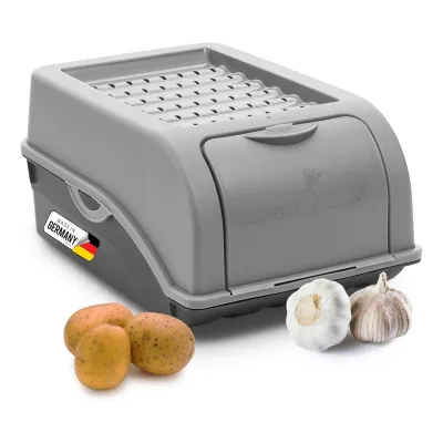 Kartoffel Aufbewahrungsbox   klein 3,5L   GRAU   Zwiebelbox   Gemüsebox stapelbar Kartoffelbox Zwiebel Aufbewahrung Kartoffelkorb Obstbehälter Kartoffelkiste Frischhaltedose