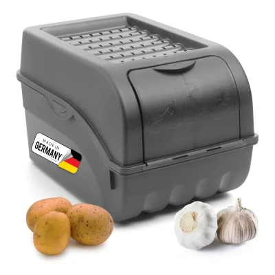 Kartoffel Aufbewahrungsbox   mittel 5L   ANTHRAZIT GRAU   Zwiebelbox   Gemüsebox stapelbar Kartoffelbox Zwiebel Aufbewahrung Kartoffelkorb Obstbehälter Kartoffelkiste Frischhaltedose
