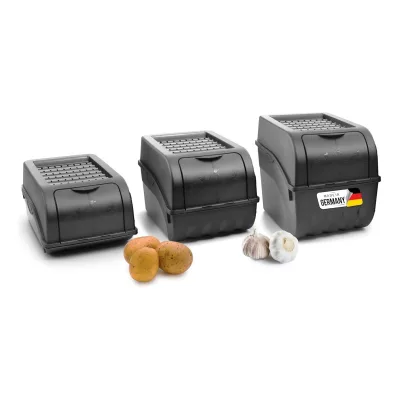 Kartoffel Aufbewahrungsboxen Set   3,5L + 5L + 9L   ANTHRAZIT GRAU   Kartoffelboxen   Gemüseboxen stapelbar Zwiebelboxen Kartoffelkörbe Obstbehälter Kartoffelkisten Frischhaltedosen