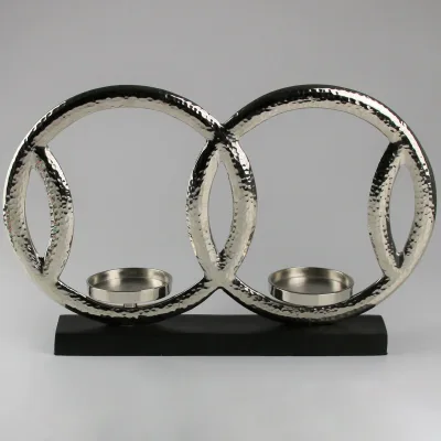 Kerzenhalter, Doppelkreis, silber, Alu vernickelt, 10 x 43 x 27 cm