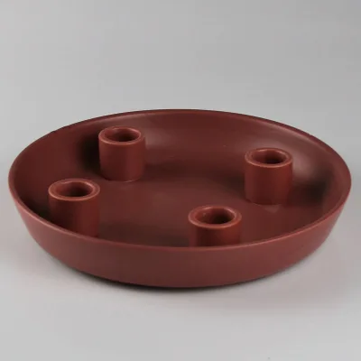 Kerzenhalter für 4 Kerzen, rot, Keramik, 22,8 x 22,8 x 3,7 cm
