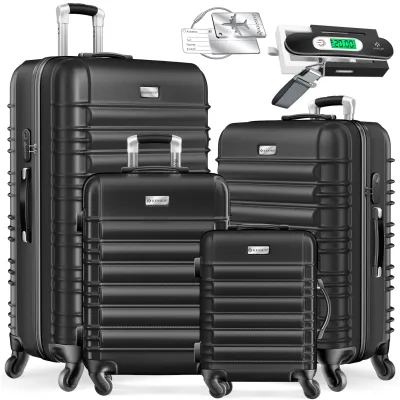 KESSER® 4tlg. Hartschalenkofferset Hartschalenkoffer Reisekoffer Set Reisekofferset Trolley Koffer Inkl. Kofferwaage + Gepäckanhänger Rollkoffer Schloss 4 Rollen ABS-Hartschale Teleskopgriff S-M-L-XL