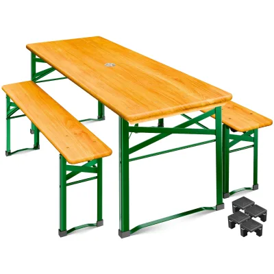 KESSER® Bierzeltgarnitur 3 teilig Gartenmöbel-Set   Klappbar 170 x 46 x 75cm   2X Bierbänke 1x Biertisch   Festzeltgarnitur Biertisch Stehtisch Sitzgarnitur Holz 12-teiliges Bodenschoner-Set