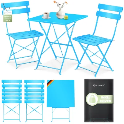 KESSER® Bistroset 3-teilig mit Bistrotisch & 2 Klappbaren Stühlen   Gartenmöbel-Set Outdoor Sitzgruppe   UV & wetterbeständig Gartentisch   Balkonset bestehend aus Klapptisch & 2x Klappstühlen & Cover