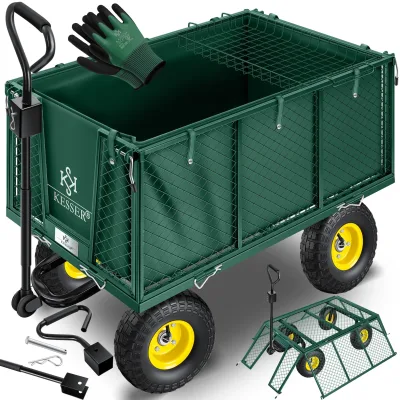 KESSER® Bollerwagen 550kg belastbar Gartenwagen Transportwagen Gartenkarre herausnehmbare Plane Gerätewagen Handwagen vielseitig einsetzbar inkl. Handschuhe