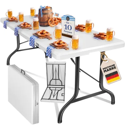 KESSER® Buffettisch Tisch klappbar Kunststoff 183x76 cm Campingtisch Partytisch Klapptisch Gartentisch für Garten, Terrasse und Balkon zusammenklappbar 8 Personen inkl. Tragegriff und Cover