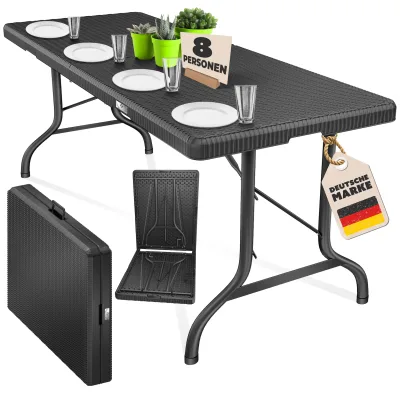 KESSER® Buffettisch Tisch klappbar Kunststoff 183x76 cm Rattan Optik Campingtisch Partytisch Klapptisch Gartentisch für Garten Terrasse und Balkon zusammenklappbar 6 Personen ink. Tragegriff