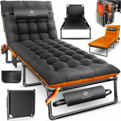 KESSER® Campingbett klappbar mit Tragetasche, Nackenkissen, Vakuumtasche & Getränkehalter, 190 x 68 x 30 cm bis 250 kg belastbar, aus  Oxford-Gewebe und stabilem Stahlgerüst, ideal für Garten Camping