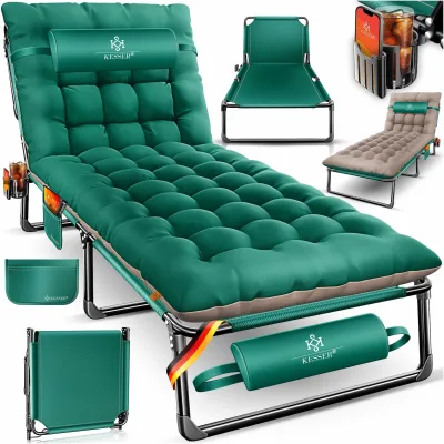 KESSER® Campingbett klappbar mit Tragetasche, Nackenkissen, Vakuumtasche & Getränkehalter, 190 x 68 x 30 cm bis 250 kg belastbar, aus  Oxford-Gewebe und stabilem Stahlgerüst, ideal für Garten Camping