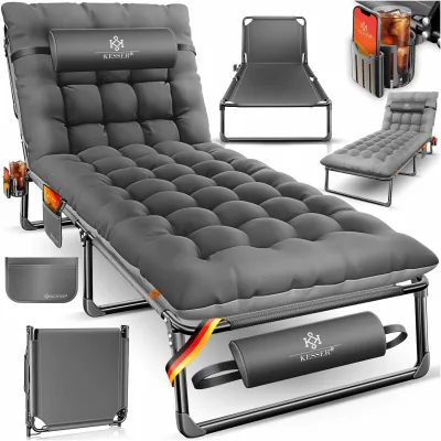 KESSER® Campingbett klappbar mit Tragetasche, Nackenkissen, Vakuumtasche & Getränkehalter, 190 x 68 x 30 cm bis 250 kg belastbar, aus  Oxford-Gewebe und stabilem Stahlgerüst, ideal für Garten Camping