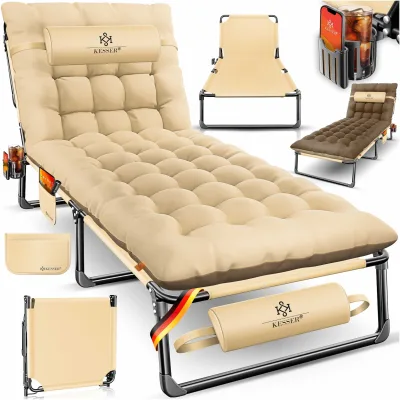 KESSER® Campingbett klappbar mit Tragetasche, Nackenkissen, Vakuumtasche & Getränkehalter, 190 x 68 x 30 cm bis 250 kg belastbar, aus  Oxford-Gewebe und stabilem Stahlgerüst, ideal für Garten Camping