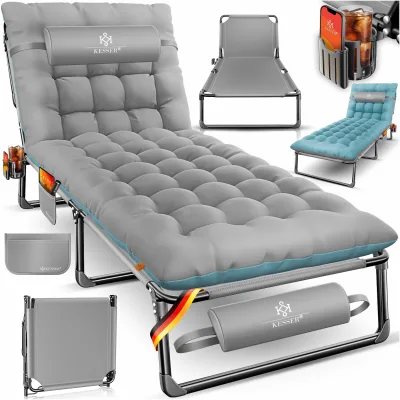 KESSER® Campingbett klappbar mit Tragetasche, Nackenkissen, Vakuumtasche & Getränkehalter, 190 x 68 x 30 cm bis 250 kg belastbar, aus  Oxford-Gewebe und stabilem Stahlgerüst, ideal für Garten Camping