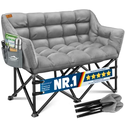 KESSER® Campingsofa faltbar, Campingcouch breit, gepolstert mit Seitentaschen & Tasche, Faltsofa DUO, Campingstuhl Indoor & Outdoor, Camping, Festival, Angeln & Garten
