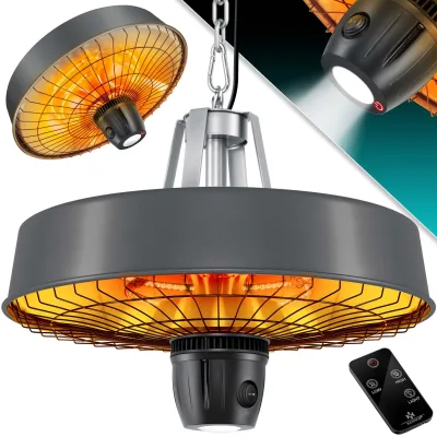 KESSER® Deckenheizstrahler Heizpilz Infrarot-Heizstrahler 2500W Terrassenstrahler mit Fernbedienung Quarzstrahler   LED Licht   Decke   Infrarotstrahler   mit Kette + Karabinerhaken Carbon-Heizelement