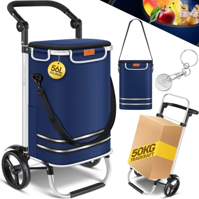 KESSER® Einkaufstrolley klappbar mit 56L Kapazität und belastbar bis 50kg   3in1 Trolley Sackkarre & Umhängetasche   Faltbarer Einkaufswagen inkl. Kühlfach & Einkaufschip   Treppensteiger