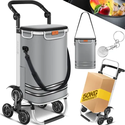 KESSER® Einkaufstrolley Treppensteiger mit Kühlfach klappbar mit 56L Kapazität und belastbar bis 50kg   3in1 Trolley Sackkarre & Umhängetasche   Faltbarer Einkaufswagen inkl. Einkaufschip
