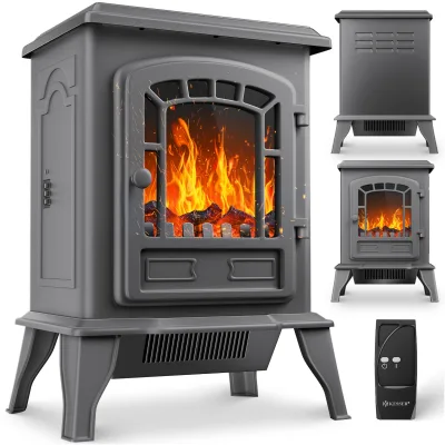 KESSER® Elektrokamin mit Heizlüfter & Fernbedienung 2000W Elektro Kamin Elektrischer Heizung LED Kaminfeuer Effekt Kaminofen Flammeneffekt Heizer Ofen geräuscharm regelbar