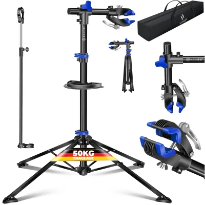 KESSER® Fahrradmontageständer Profi 50kg - 360° drehbar für E-Bike, Mountainbike & Fahrrad, höhenverstellbarer Reparaturständer, mit Werkzeugablage, Tragetasche & Schnellspanner