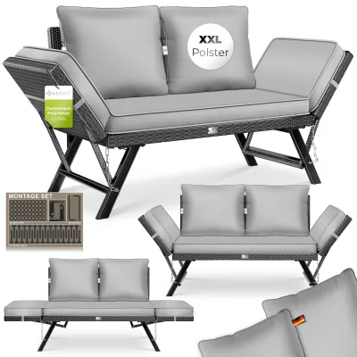 KESSER® Gartenbank Polyrattan Luna mit Liegefunktion Gartensofa 4-in-1 Verstellfunktion Gartencouch Wetterfest, Balkonsofa Verstellbare Armlehnen, Extra Dicke & Weiche Polster, Garten/Balkon/Terrasse