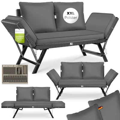 KESSER® Gartenbank Polyrattan Luna mit Liegefunktion Gartensofa 4-in-1 Verstellfunktion Gartencouch Wetterfest, Balkonsofa Verstellbare Armlehnen, Extra Dicke & Weiche Polster, Garten/Balkon/Terrasse