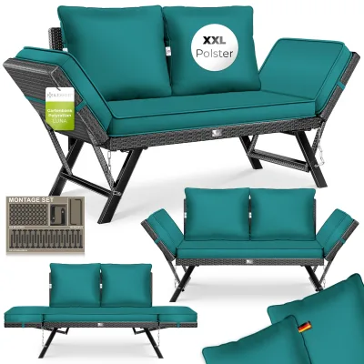 KESSER® Gartenbank Polyrattan Luna mit Liegefunktion Gartensofa 4-in-1 Verstellfunktion Gartencouch Wetterfest, Balkonsofa Verstellbare Armlehnen, Extra Dicke & Weiche Polster, Garten/Balkon/Terrasse