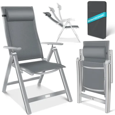 KESSER® Gartenstuhl Hochlehner mit Armlehnen   Aluminium Klappstuhl inkl. Kopfkissen Campingstuhl 7-Fach Verstellbar Rückenlehne   Atmungsaktiv & Wetterfest   Klappbar & Anti-Rutsch