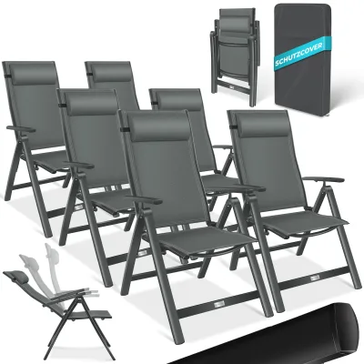 KESSER® Gartenstuhl Hochlehner mit Armlehnen   Aluminium Klappstuhl inkl. Kopfkissen Campingstuhl 7-Fach Verstellbar Rückenlehne   Atmungsaktiv & Wetterfest   Klappbar & Anti-Rutsch