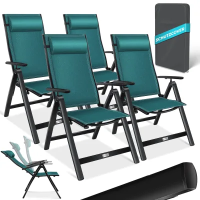 KESSER® Gartenstuhl Hochlehner mit Armlehnen   Aluminium Klappstuhl inkl. Kopfkissen Campingstuhl 7-Fach Verstellbar Rückenlehne   Atmungsaktiv & Wetterfest   Klappbar & Anti-Rutsch