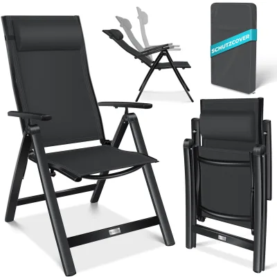 KESSER® Gartenstuhl Hochlehner mit Armlehnen   Aluminium Klappstuhl inkl. Kopfkissen Campingstuhl 7-Fach Verstellbar Rückenlehne   Atmungsaktiv & Wetterfest   Klappbar & Anti-Rutsch