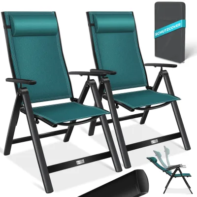 KESSER® Gartenstuhl Hochlehner mit Armlehnen   Aluminium Klappstuhl inkl. Kopfkissen Campingstuhl 7-Fach Verstellbar Rückenlehne   Atmungsaktiv & Wetterfest   Klappbar & Anti-Rutsch