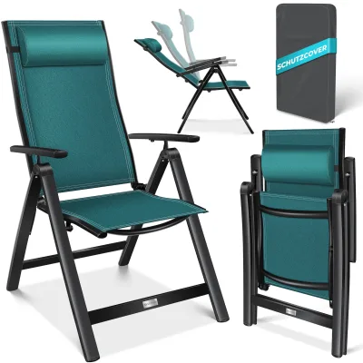 KESSER® Gartenstuhl Hochlehner mit Armlehnen   Aluminium Klappstuhl inkl. Kopfkissen Campingstuhl 7-Fach Verstellbar Rückenlehne   Atmungsaktiv & Wetterfest   Klappbar & Anti-Rutsch