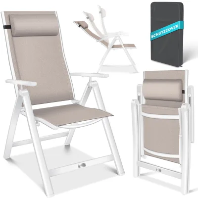 KESSER® Gartenstuhl Hochlehner mit Armlehnen   Aluminium Klappstuhl inkl. Kopfkissen Campingstuhl 7-Fach Verstellbar Rückenlehne   Atmungsaktiv & Wetterfest   Klappbar & Anti-Rutsch