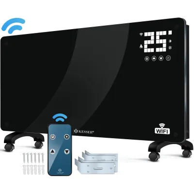 KESSER® Glaskonvektor Glasheizung Elektroheizkörper APP WiFi Funktion Inkl. Fernbedienung Elektroheizung Stand- oder ? Wand Heizung Heizkörper ?Touchscreen ? LCD-Display ? Timer    2500 Watt
