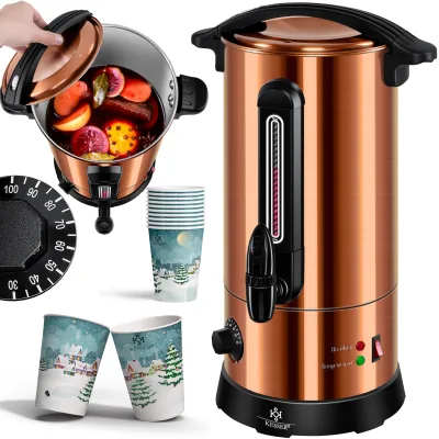 KESSER® Glühweinkessel 10L Edelstahl Inkl. 10x Becher Glühweinkocher mit Thermostat Glühweinautomat Heißgetränkeautomat Wasserkocher Heißwasserspender Einkochautomat Füllstandanzeige Zapfhahn