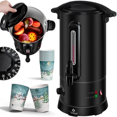 KESSER® Glühweinkessel 10L Edelstahl Inkl. 10x Becher Glühweinkocher mit Thermostat Glühweinautomat Heißgetränkeautomat Wasserkocher Heißwasserspender Einkochautomat Füllstandanzeige Zapfhahn