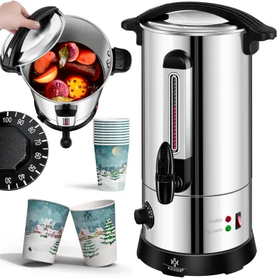KESSER® Glühweinkessel 10L Edelstahl Inkl. 10x Becher Glühweinkocher mit Thermostat Glühweinautomat Heißgetränkeautomat Wasserkocher Heißwasserspender Einkochautomat Füllstandanzeige Zapfhahn