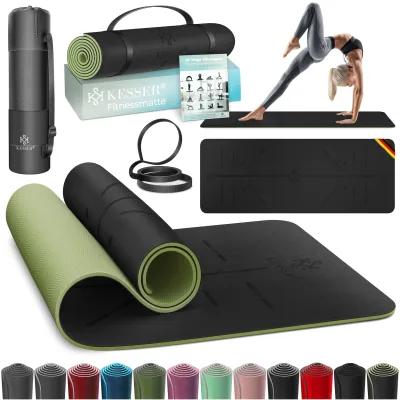 KESSER® Gymnastikmatte mit Tragegurt rutschfest TPE Yogamatte Gepolstert & rutschfest Fitnessmatte , 183 x 61  Trainingsmatte für Fitness Sportmatte, Pilates & Gymnastik Workout extradick