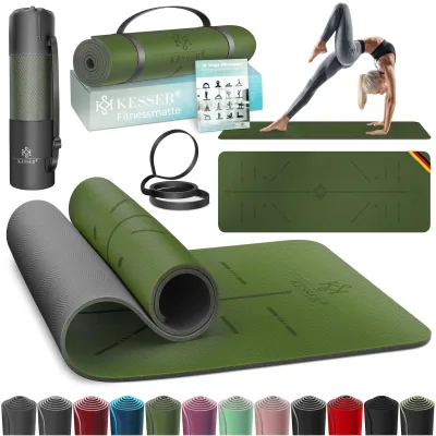 KESSER® Gymnastikmatte mit Tragegurt rutschfest TPE Yogamatte Gepolstert & rutschfest Fitnessmatte , 183 x 61  Trainingsmatte für Fitness Sportmatte, Pilates & Gymnastik Workout extradick