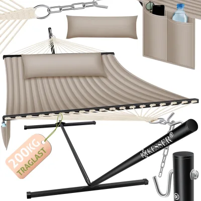 KESSER® Hängematte HILL mit Gestell Kissen Doppelhängematte für 2 Personen-Stabiler Rahmen -200kg Belastbarkeit Indoor & Outdoor XXL Hängesessel Doppel Mehrpersonen Garten Pool Balkon Terrasse