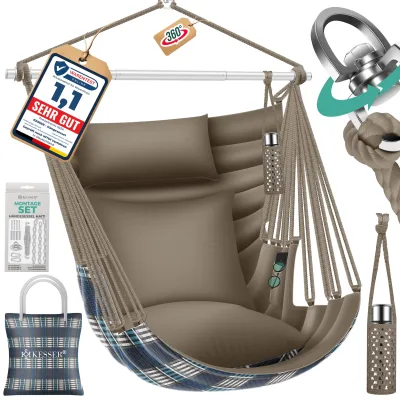 KESSER® Hängesessel Haiti 150kg Traglast, Hängestuhl 360° Drehung, Hängeschaukel Indoor-Outdoor UV-beständig & Wasserfest, Pflegeleicht, Inkl. 2 Kissen, Tragetasche, Flaschenhalter & Montage-Set