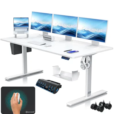 KESSER® Höhenverstellbarer Schreibtisch elektrisch   Ergonomisch Steh-Sitz Schreibtisch   3-Funktions-Memory Steuerung   Inkl. 360° Rollen & USB-Ladeanschluss   Computertisch für Homeoffice