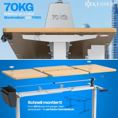 KESSER® Höhenverstellbarer Schreibtisch elektrisch   Ergonomisch Steh-Sitz Schreibtisch   3-Funktions-Memory Steuerung   Inkl. 360° Rollen & USB-Ladeanschluss   Computertisch für Homeoffice
