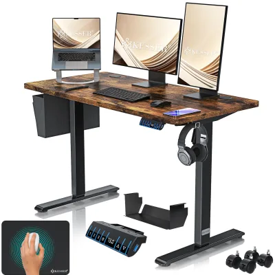KESSER® Höhenverstellbarer Schreibtisch elektrisch   Ergonomisch Steh-Sitz Schreibtisch   3-Funktions-Memory Steuerung   Inkl. 360° Rollen & USB-Ladeanschluss   Computertisch für Homeoffice