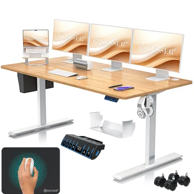 KESSER® Höhenverstellbarer Schreibtisch elektrisch   Ergonomisch Steh-Sitz Schreibtisch   3-Funktions-Memory Steuerung   Inkl. 360° Rollen & USB-Ladeanschluss   Computertisch für Homeoffice