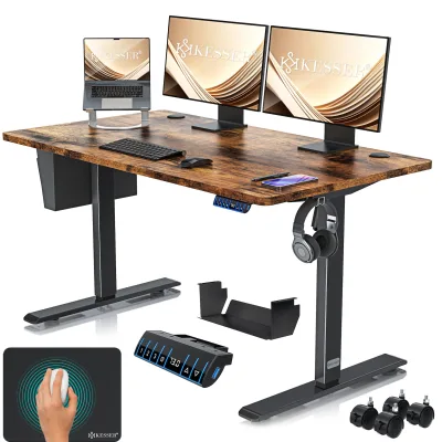 KESSER® Höhenverstellbarer Schreibtisch elektrisch   Ergonomisch Steh-Sitz Schreibtisch   3-Funktions-Memory Steuerung   Inkl. 360° Rollen & USB-Ladeanschluss   Computertisch für Homeoffice