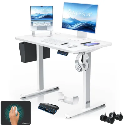 KESSER® Höhenverstellbarer Schreibtisch elektrisch   Ergonomisch Steh-Sitz Schreibtisch   3-Funktions-Memory Steuerung   Inkl. 360° Rollen & USB-Ladeanschluss   Computertisch für Homeoffice