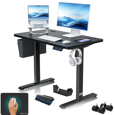 KESSER® Höhenverstellbarer Schreibtisch elektrisch   Ergonomisch Steh-Sitz Schreibtisch   3-Funktions-Memory Steuerung   Inkl. 360° Rollen & USB-Ladeanschluss   Computertisch für Homeoffice