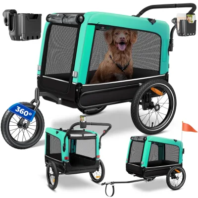 KESSER® Hundeanhänger Boxer 3-in-1 Hundebuggy & Jogger Fahrradanhänger groß ca. 240 Liter Volumen, gefedert, 360° Grad Vorderrad, 600D Oxford Canvas, SmartSpace Concept, maximale Belastbarkeit: 40 kg